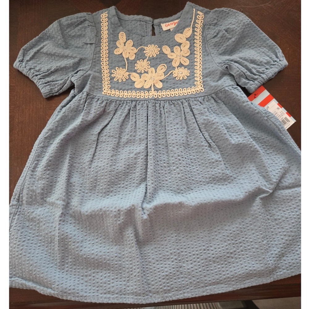 Cat & Jack Toddler Girls Blue Embroidered Floral Seersucker Dress 2T NWT